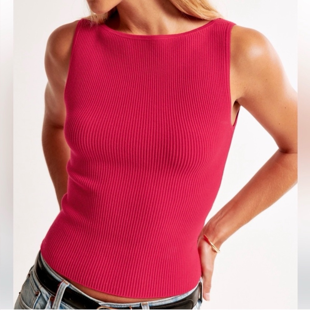 Abercrombie & Fitch Red Ottoman Ribbed Slash Tank Medium